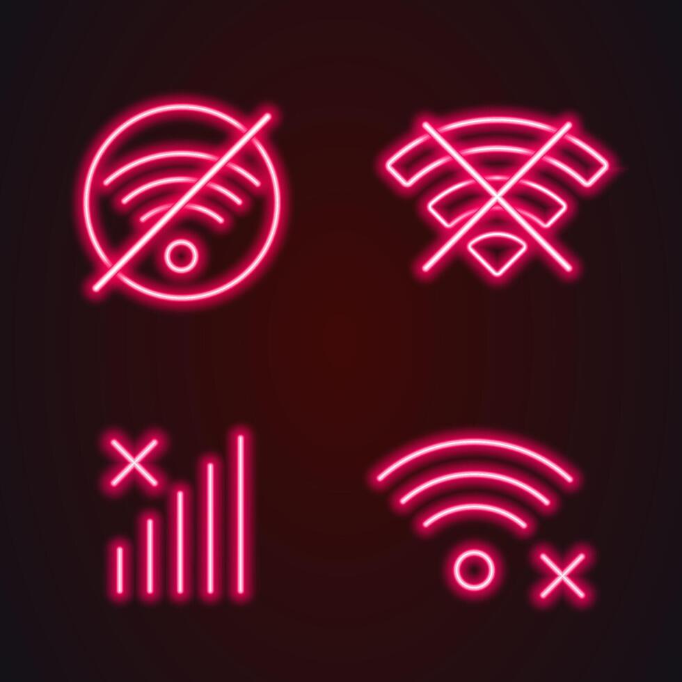 no wifi signal, no connection, red neon glowing icon vector