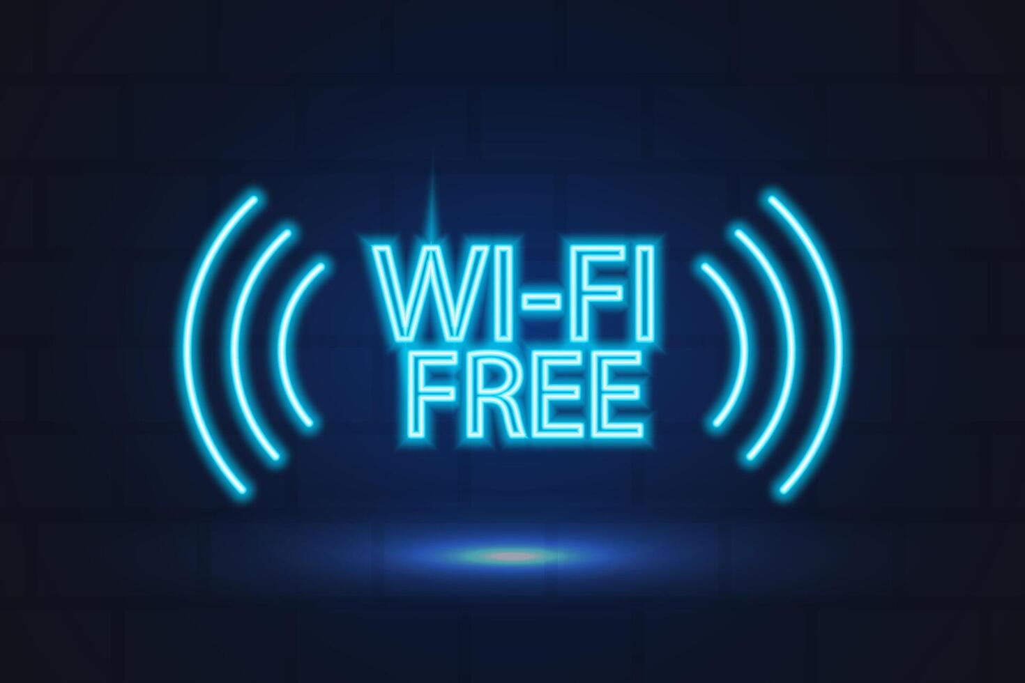 free wifi signal, icon blue neon glow, announcement in cafe, place of business. vector
