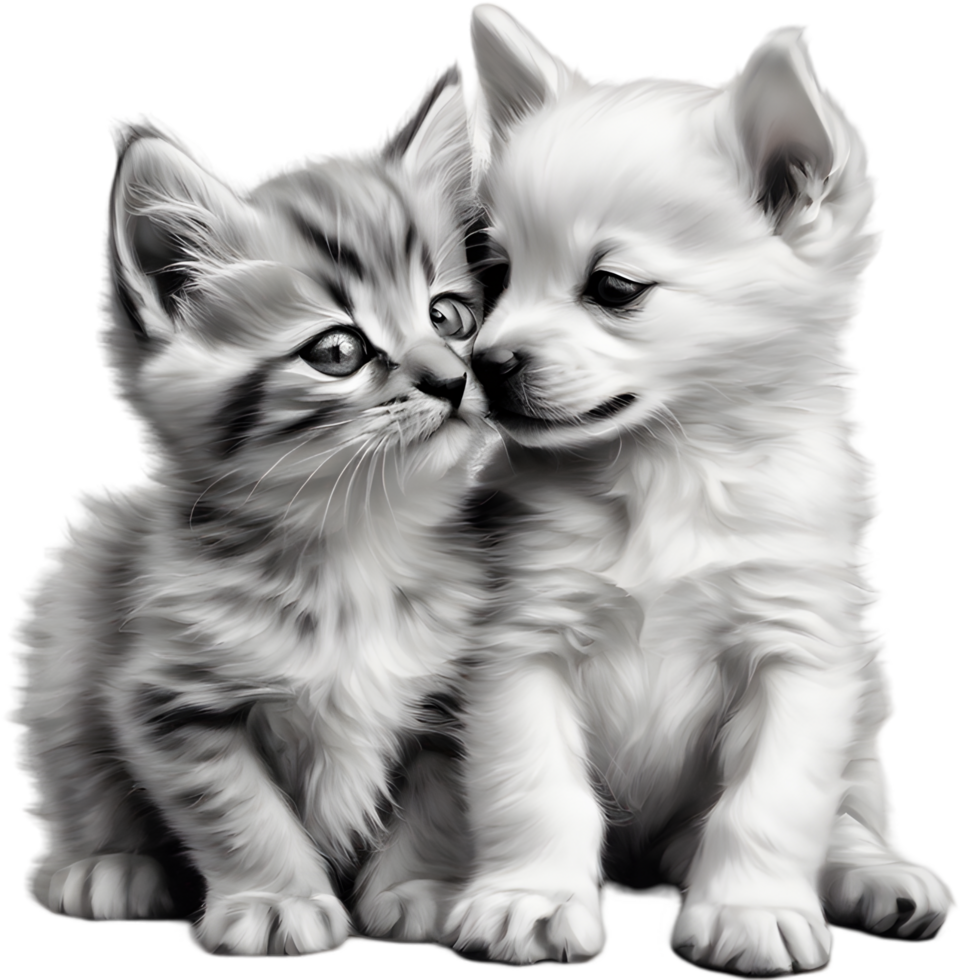 Kitten and puppy share a heartwarming cuddle. AI-Generated. png