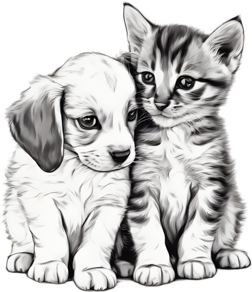Kitten and puppy share a heartwarming cuddle. AI-Generated. png