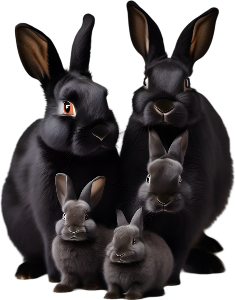 Adorable rabbit family poses for a portrait. AI-Generated. png