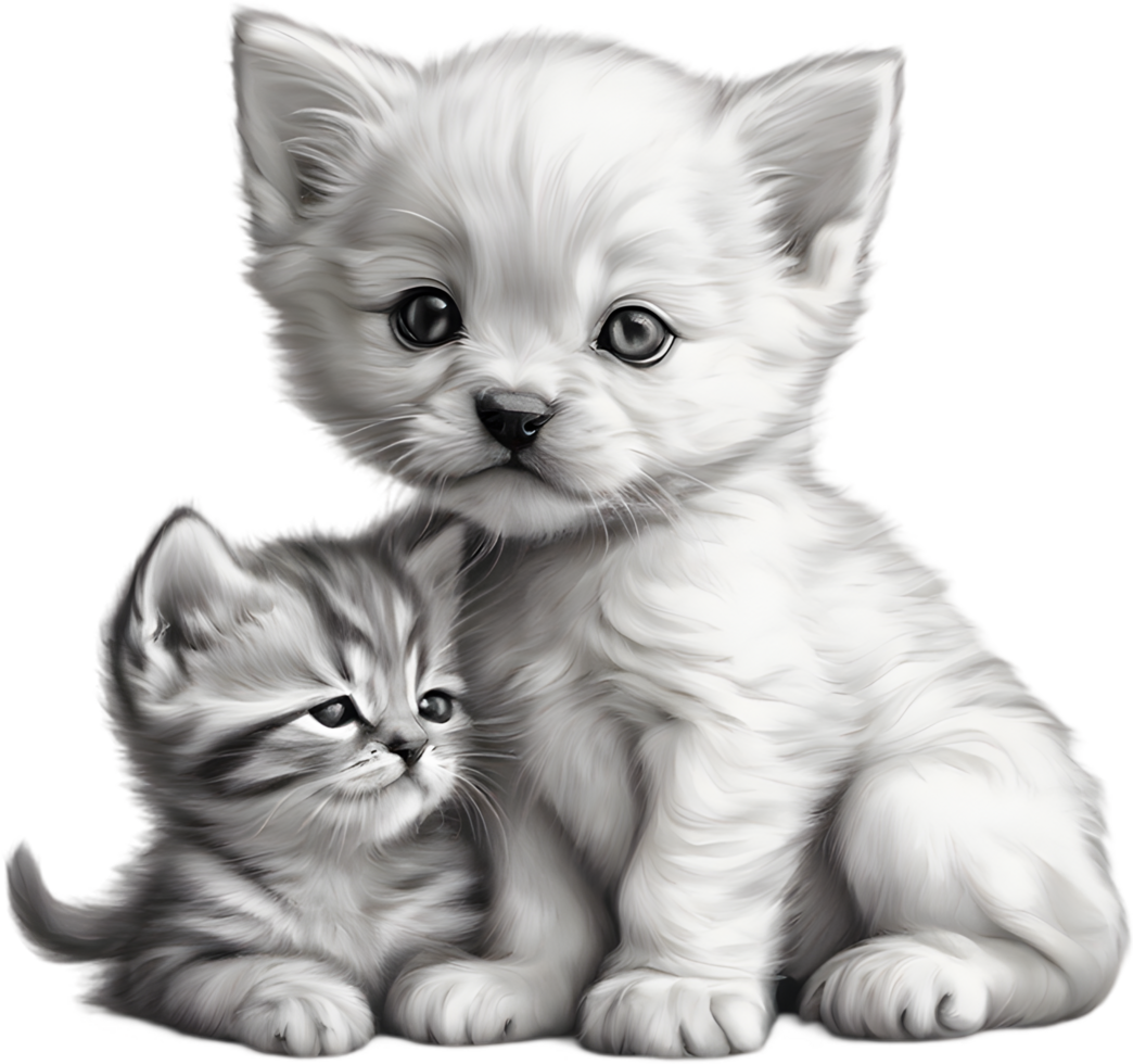 Kitten and puppy share a heartwarming cuddle. AI-Generated. png