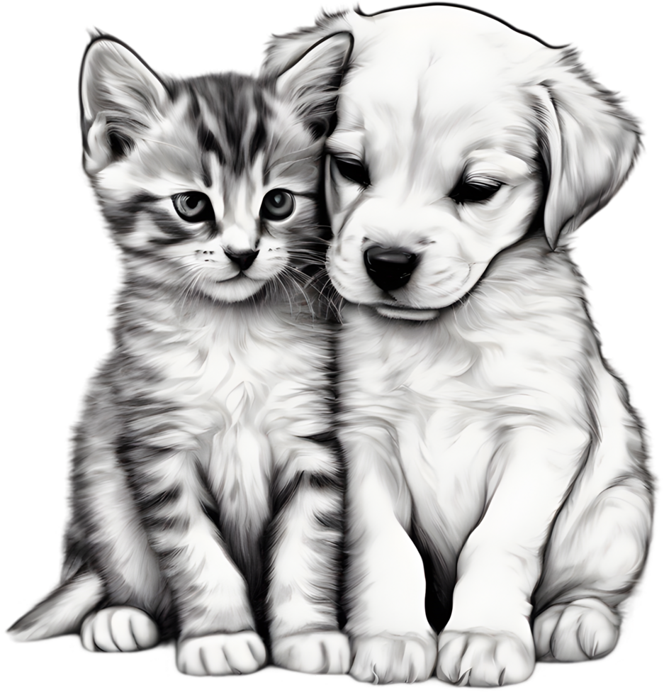 Kitten and puppy share a heartwarming cuddle. AI-Generated. png
