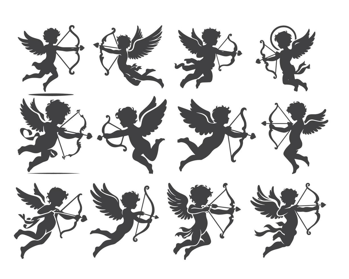 Cherub Cupid Icon Set with Bows vector