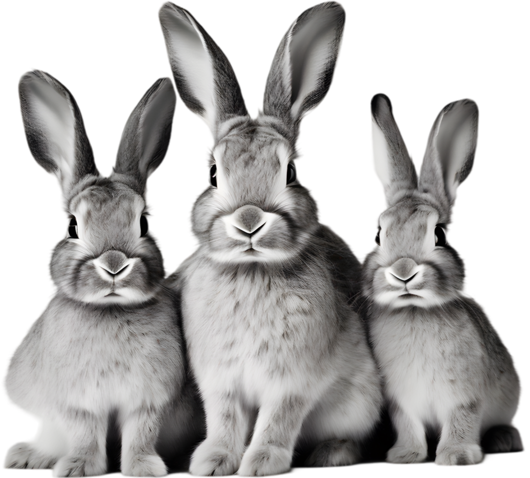 Adorable rabbit family poses for a portrait. AI-Generated. png