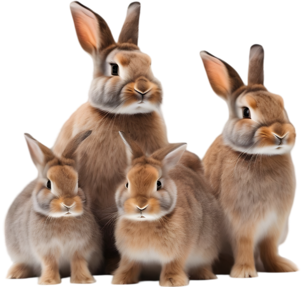 Adorable rabbit family poses for a portrait. AI-Generated. png