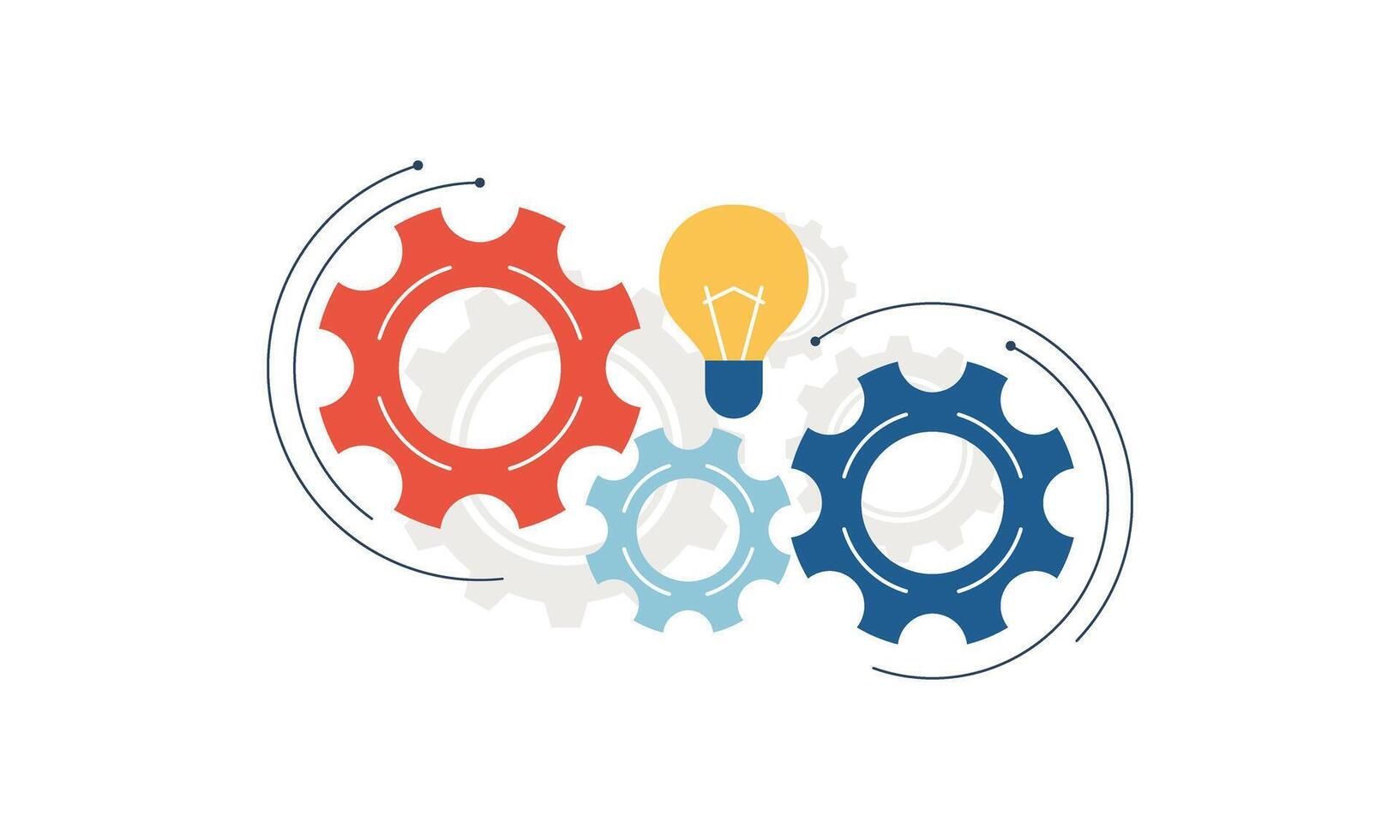 The concept of finding great ideas. Flat Design of Topic of New Ideas and thoughts. Creativity and inspiration in a modern style with a light bulb and gears vector