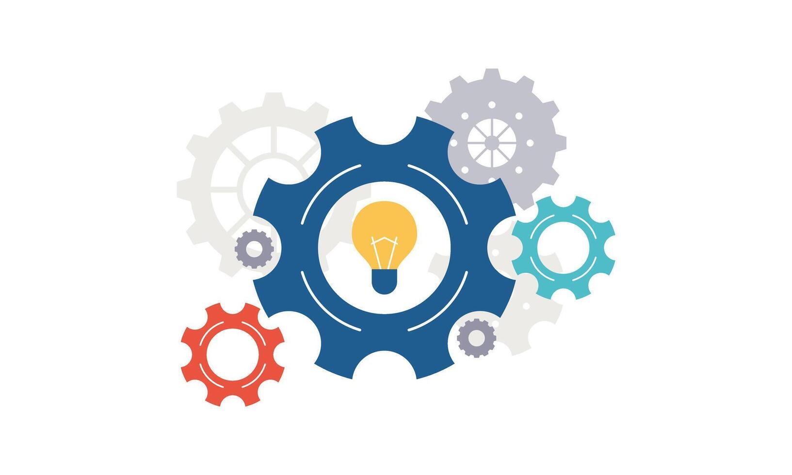 The concept of finding great ideas. Flat Design of Topic of New Ideas and thoughts. Creativity and inspiration in a modern style with a light bulb and gears vector
