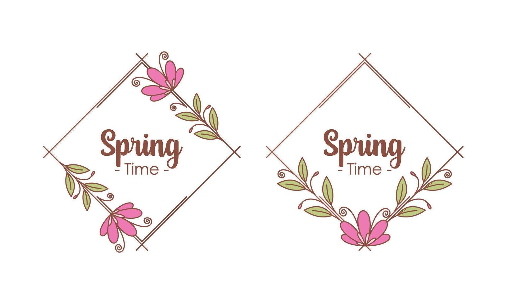 Spring Time Doodle Floral Frames with Fresh Flower Vintage Concept vector