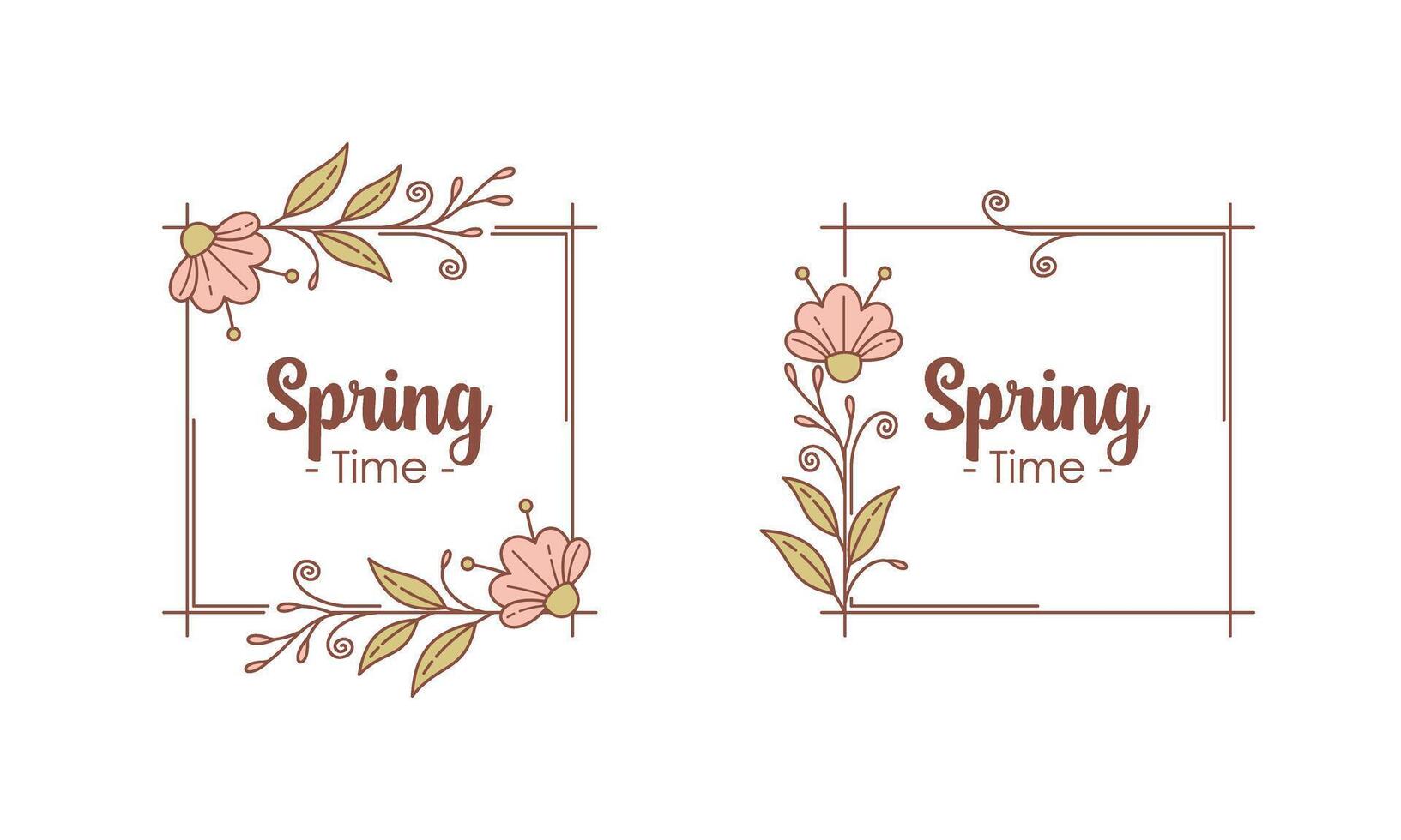 Spring Time Doodle Floral Frames with Fresh Flower Vintage Concept vector