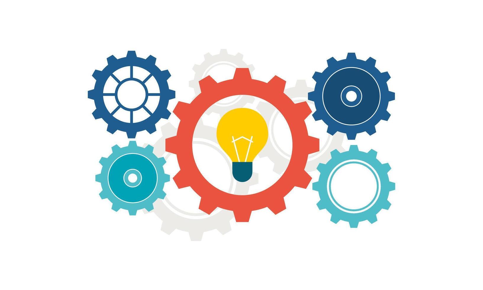 The concept of finding great ideas. Flat Design of Topic of New Ideas and thoughts. Creativity and inspiration in a modern style with a light bulb and gears vector