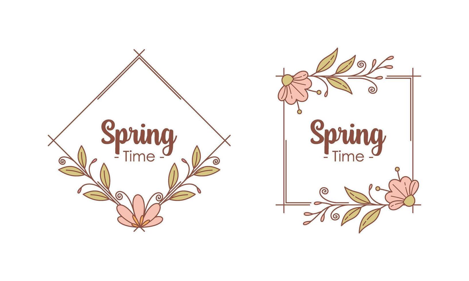 Spring Time Doodle Floral Frames with Fresh Flower Vintage Concept vector
