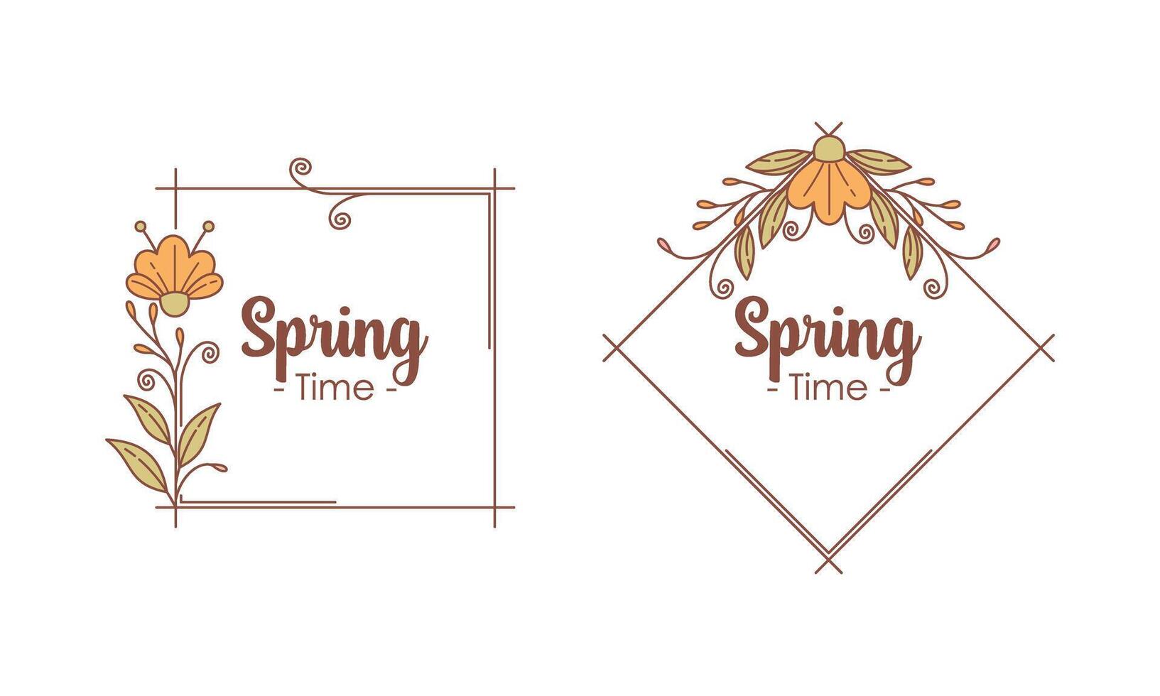 Spring Time Doodle Floral Frames with Fresh Flower Vintage Concept vector