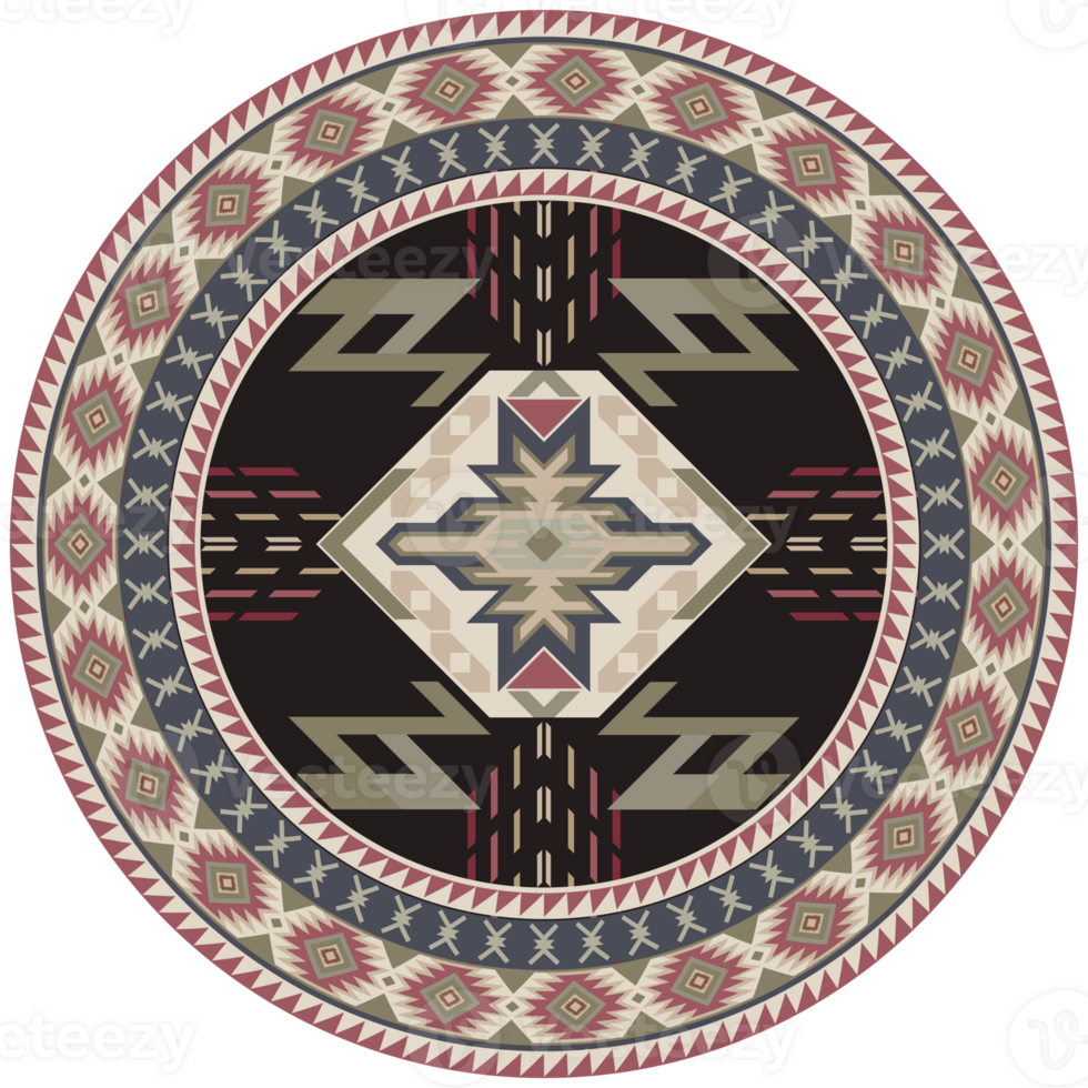 Circle rug, Aztec, ethnic tribe, Navajo, for room decoration, doormat. png