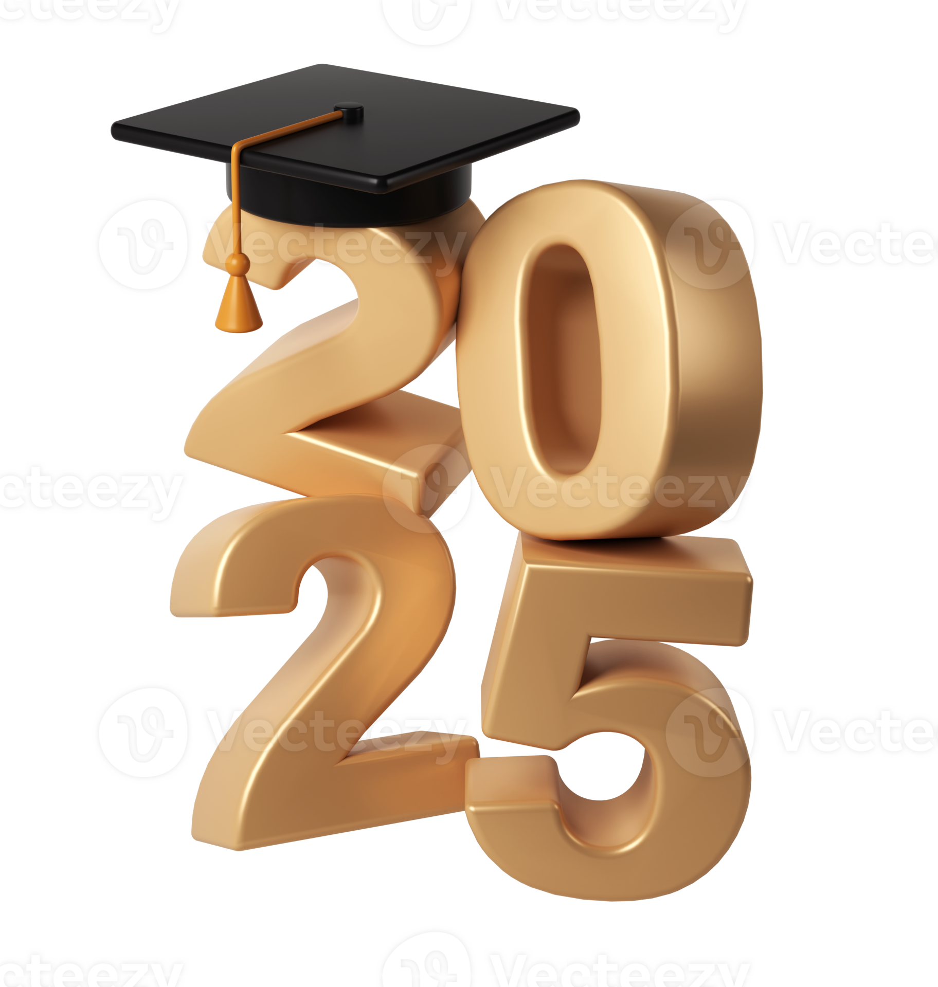 Class of 2025 3d education icon. Congratulation graduates design template with black cap and