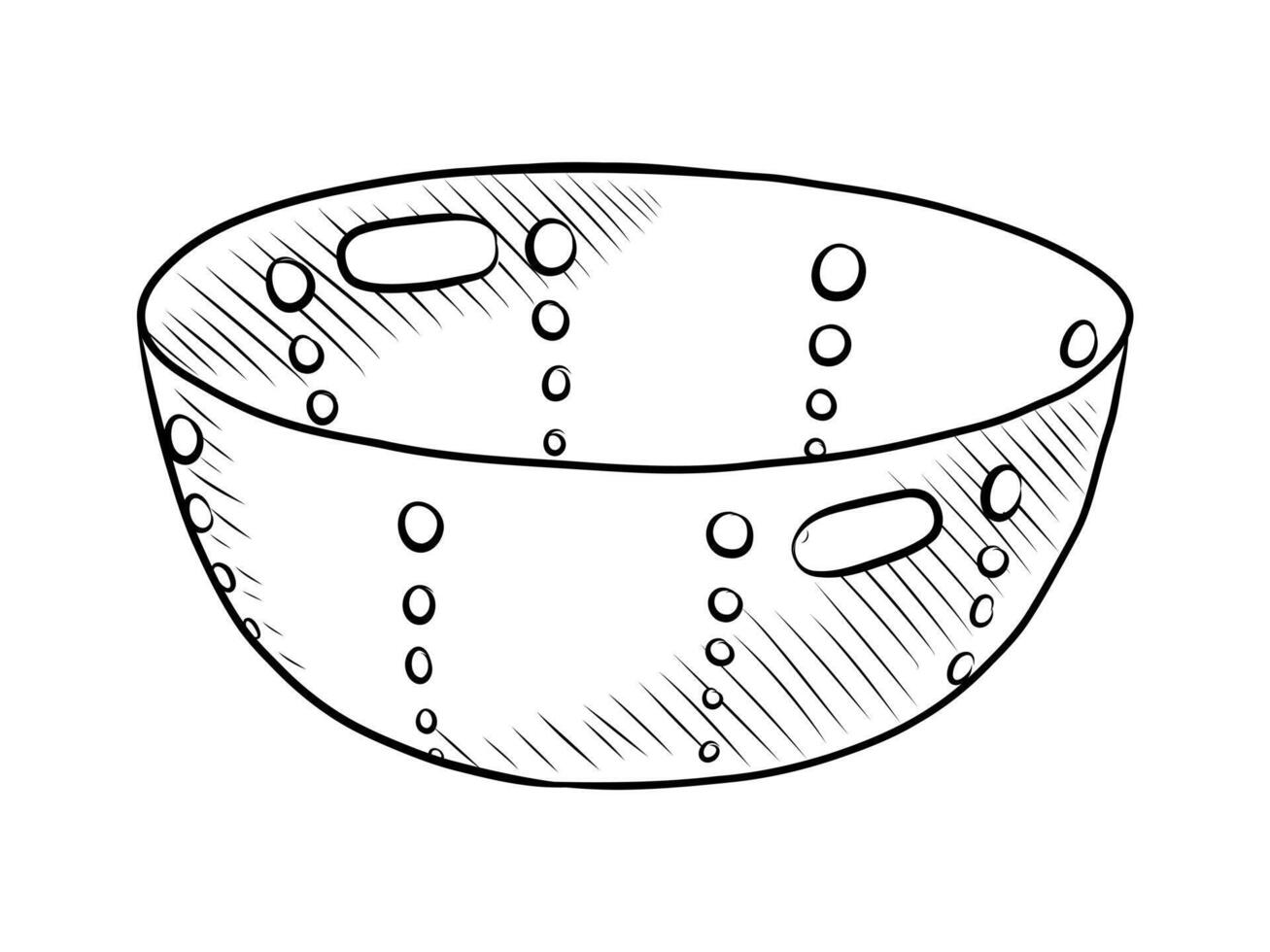 BLACK AND WHITE CONTOUR DRAWING OF A KITCHEN COLANDER vector