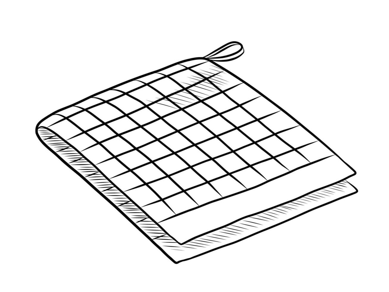 BLACK AND WHITE CONTOUR DRAWING OF A KITCHEN CHECKERED TOWEL vector