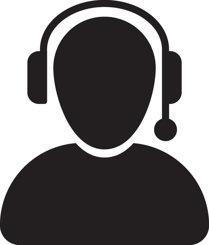 Customer Care Service and Support Icon, With Headphone for Helpline in Glyph Pictogram Symbol, Flat Person Avatar vector