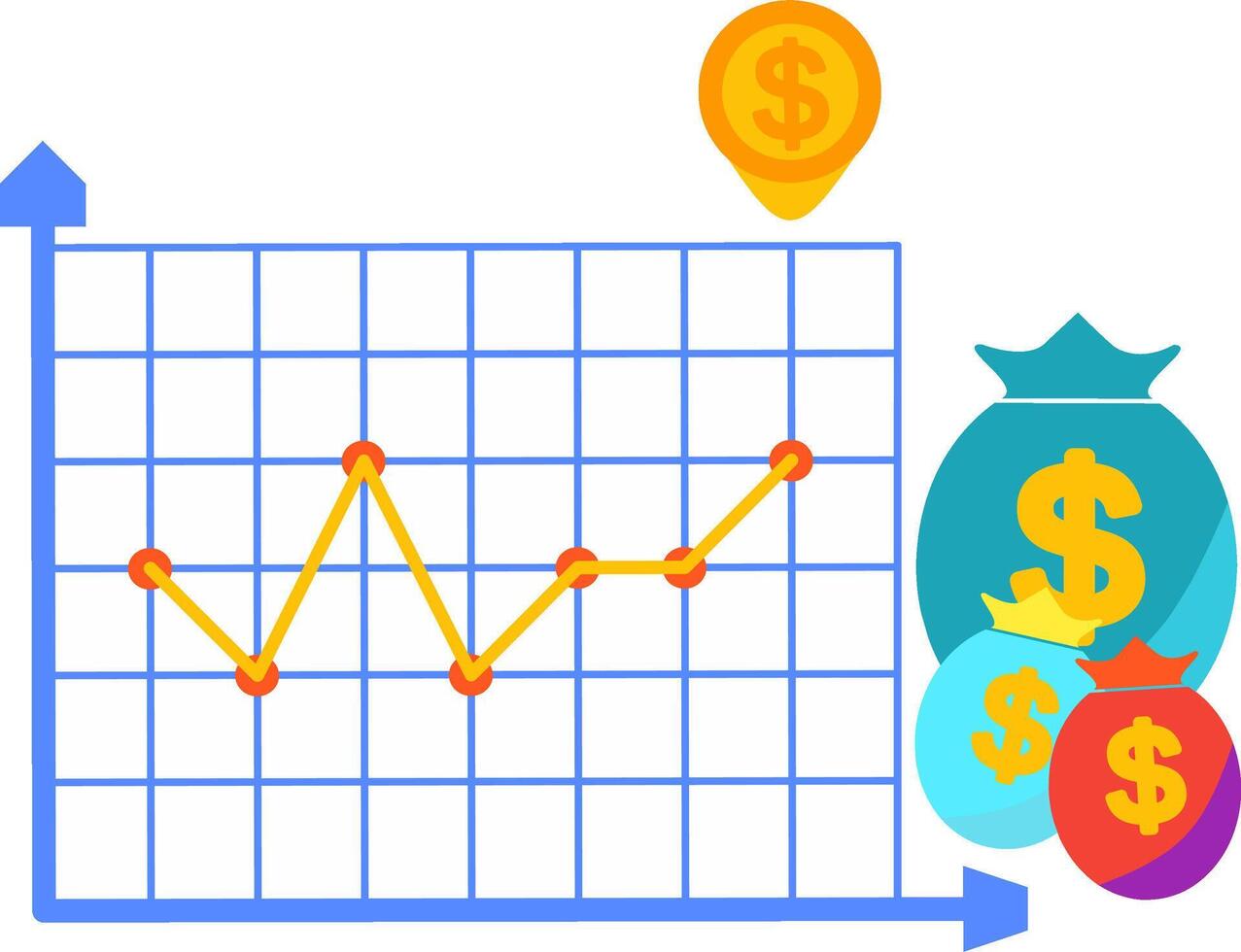 Your business graph review with several of sacks dollar money symbol vector
