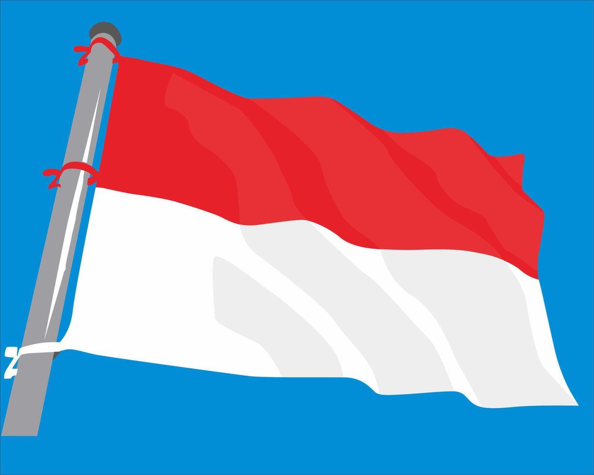 illustration of the red and white Indonesian flag flying on a blue background vector