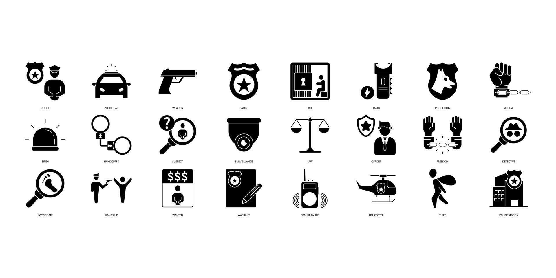 Police icons set. Set of editable stroke icons.Set of Police vector
