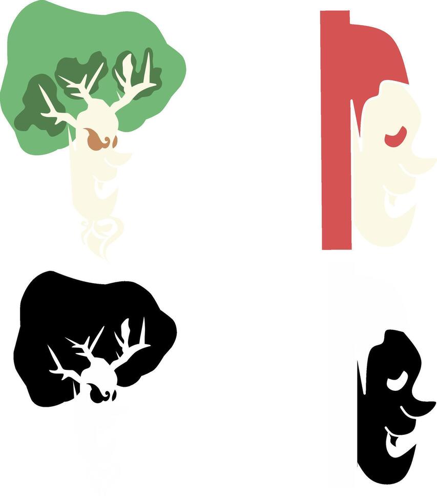haloween icon set of scary radish and letter d shinigami mask vector