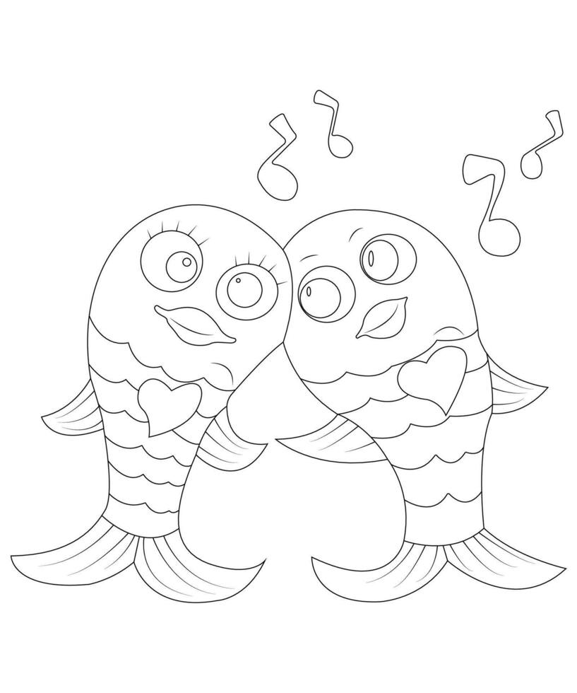 unique and Cute Fish Coloring page for kids vector