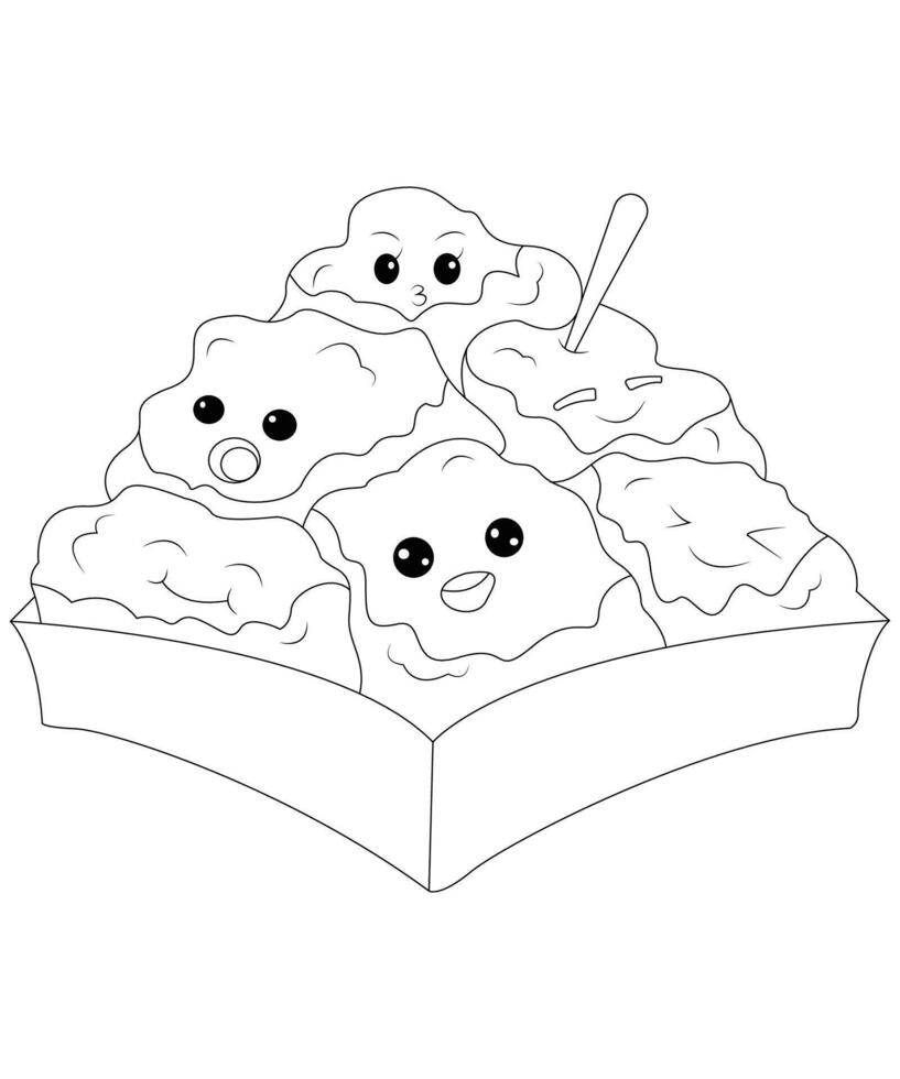 Funny Food and Snacks coloring page for kids and adults vector