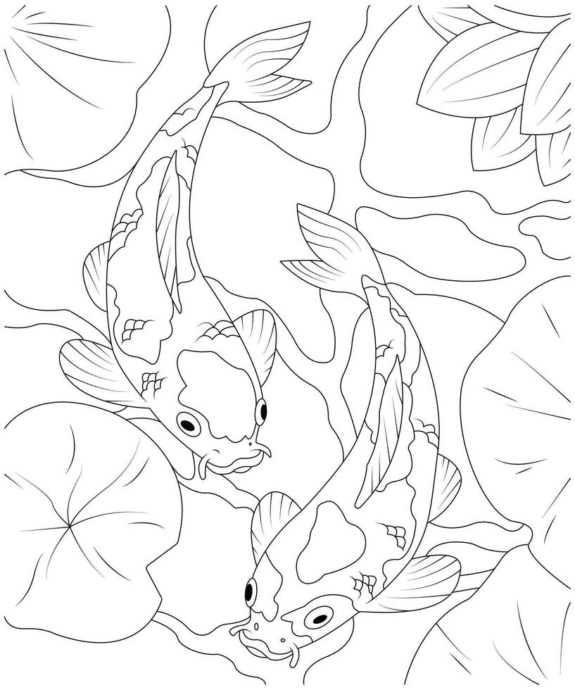 unique and Cute fish Coloring page for kids vector