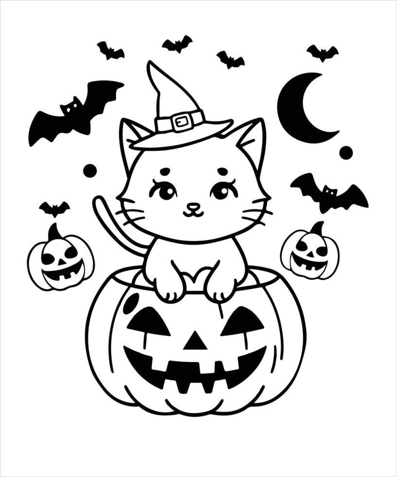 Set of black Halloween silhouettes. Collection of Halloween pumpkins, cat scary characters. illustration isolated on white vector