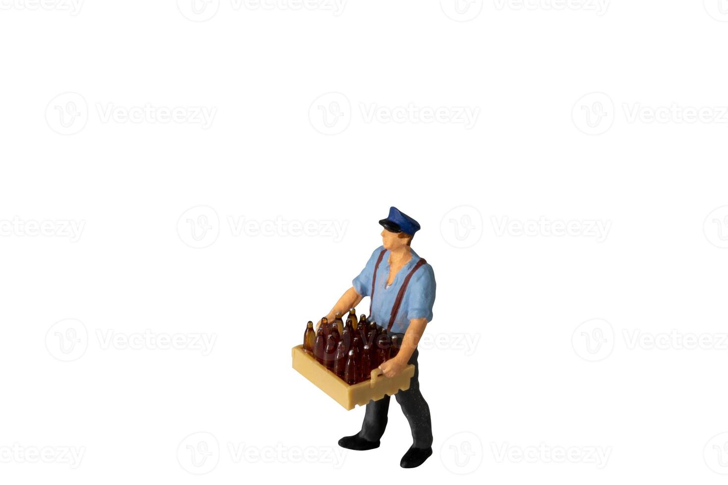 Delivery Man Holding Crate With Bottles isolated on white background with clipping path photo