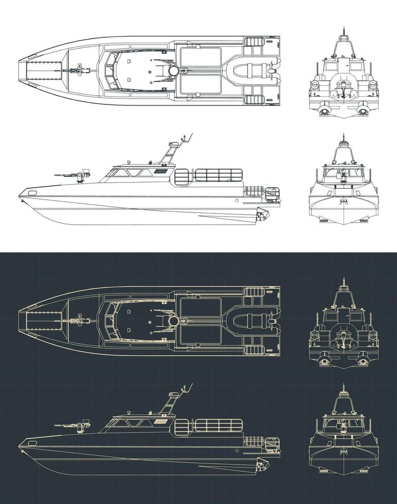 High speed patrol boat blueprints vector