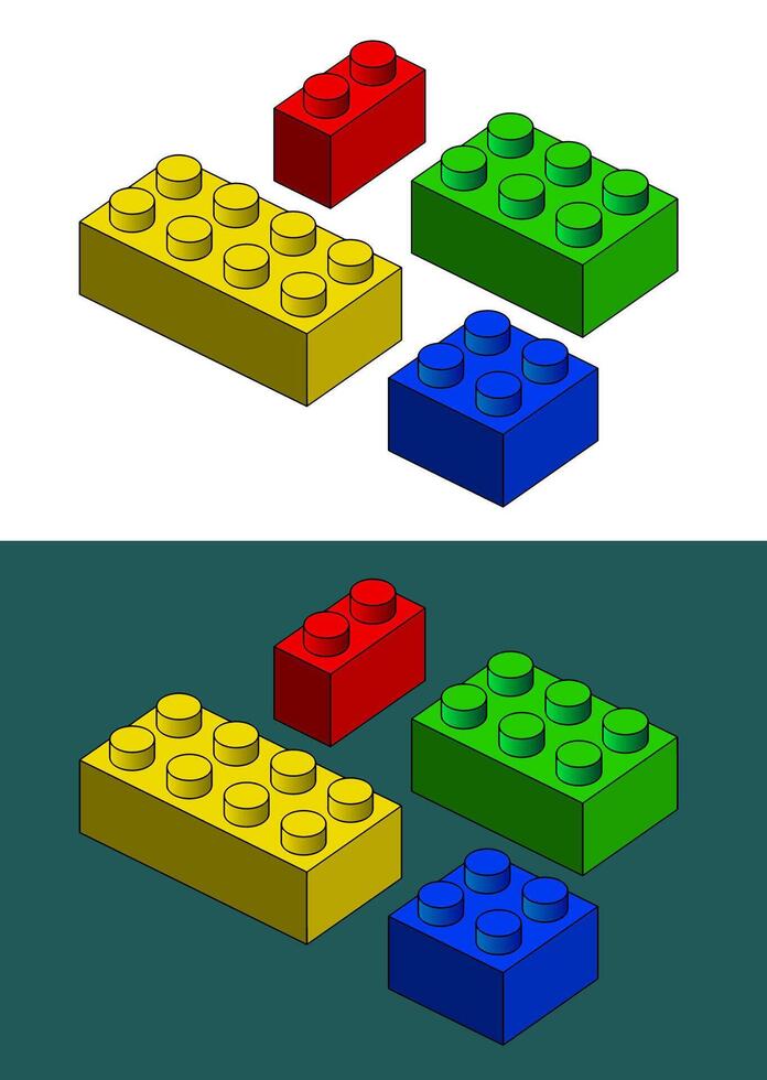 Colorful plastic building blocks isometric drawings vector