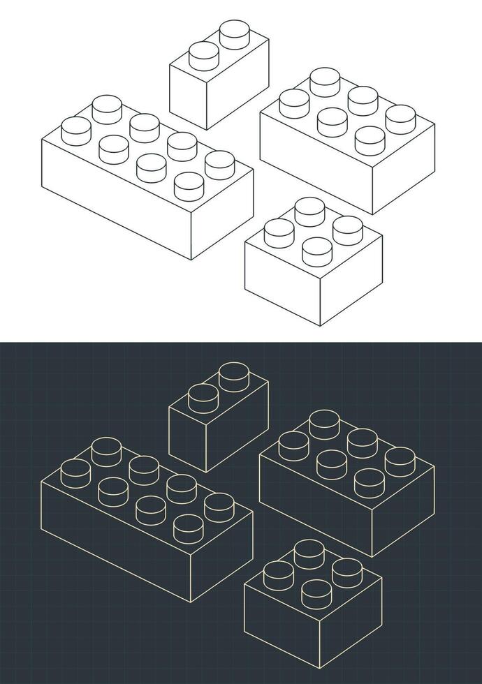 Plastic building blocks drawings vector