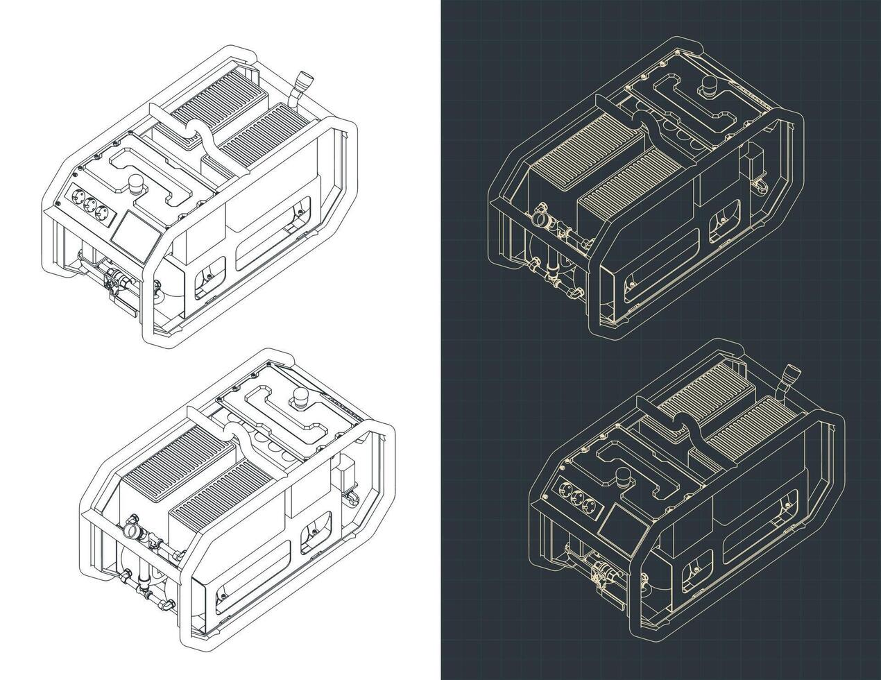 Mobile power generator isometric blueprints vector