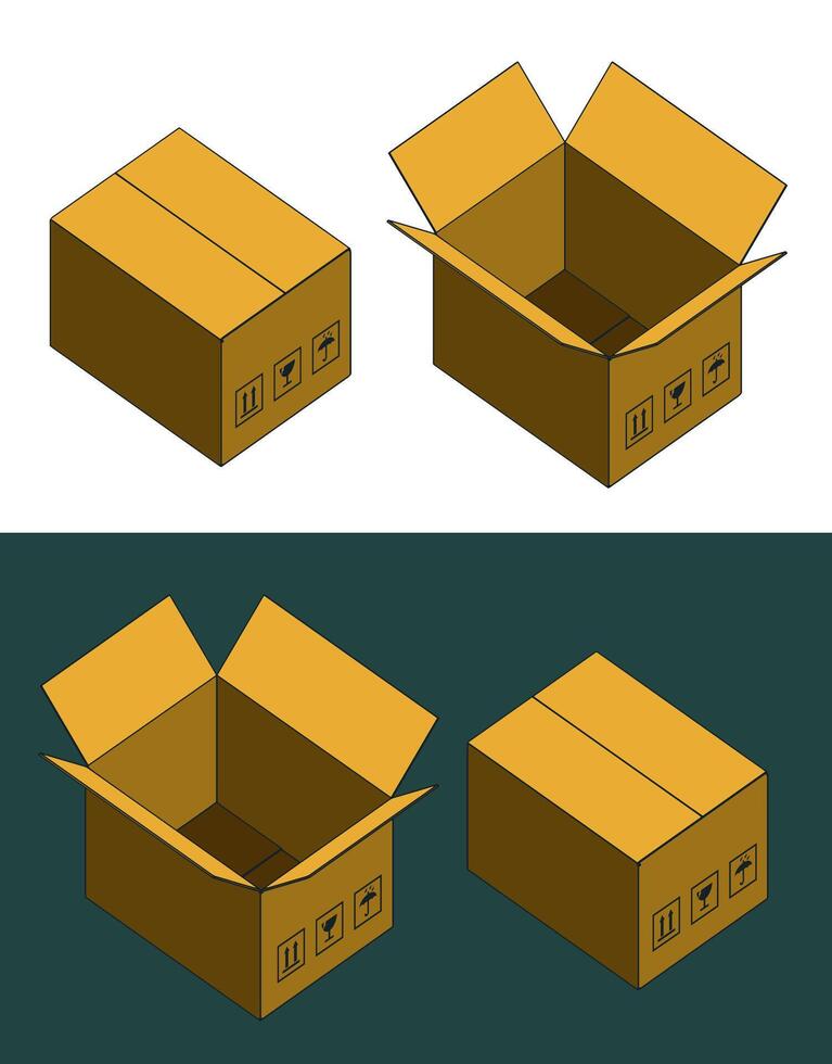 Cardboard box color blueprints vector