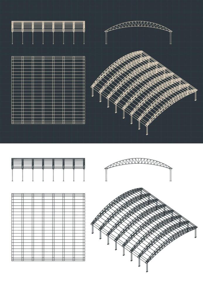 Large hangar blueprints vector