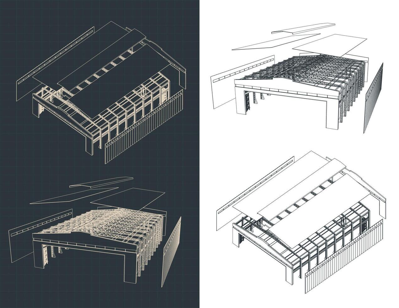Disassembled large industrial hangar vector