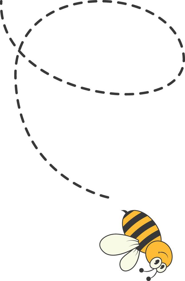 Bee Character Flying on a Dotted Path in Cartoon Design Style. Isolated on White Background vector