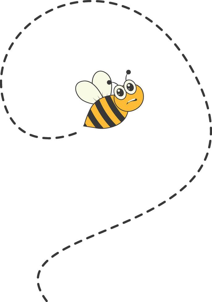 Bee Character Flying on a Dotted Path in Cartoon Design Style. Isolated on White Background vector