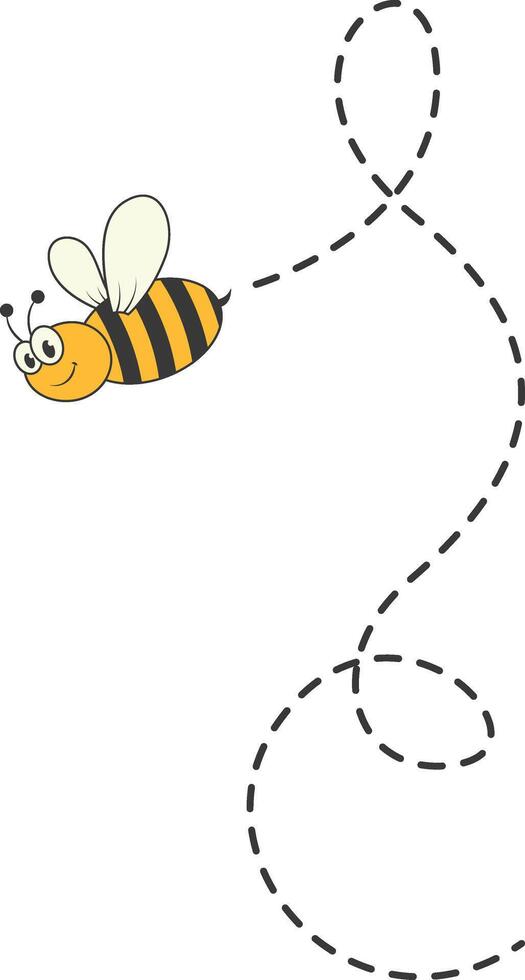 Bee Character Flying on a Dotted Path in Cartoon Design Style. Isolated on White Background vector