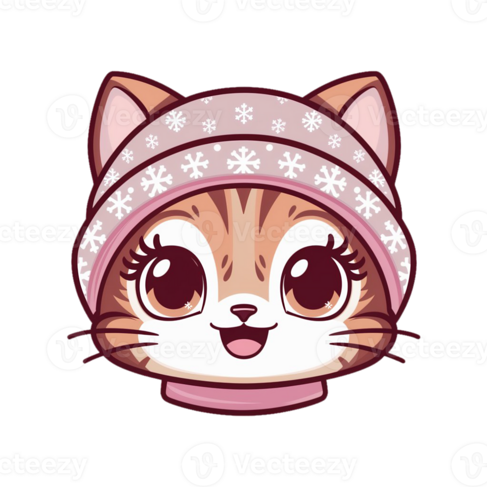 cute smiling kawaii cat with warm hat png