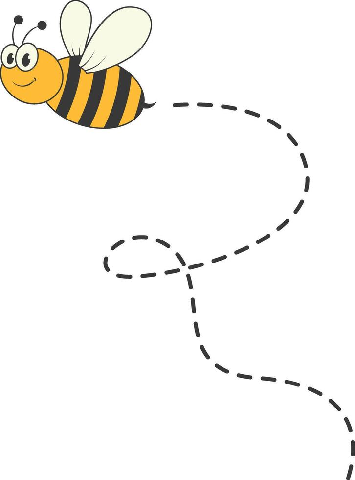 Bee Character Flying on a Dotted Path in Cartoon Design Style. Isolated on White Background vector