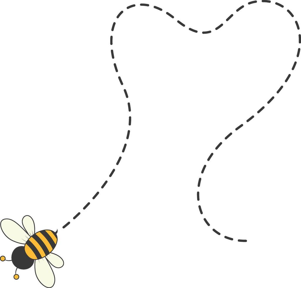 Bee Character Flying on a Dotted Path in Cartoon Design Style. Isolated on White Background vector