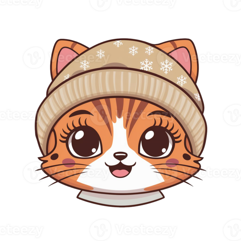 cute smiling kawaii cat with warm hat png
