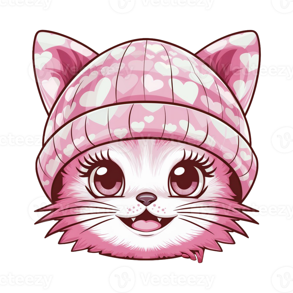 cute smiling kawaii cat with warm hat png