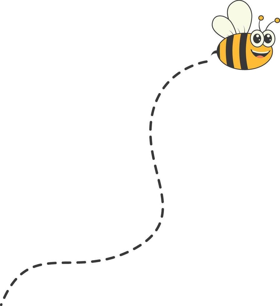 Bee Character Flying on a Dotted Path in Cartoon Design Style. Isolated on White Background vector