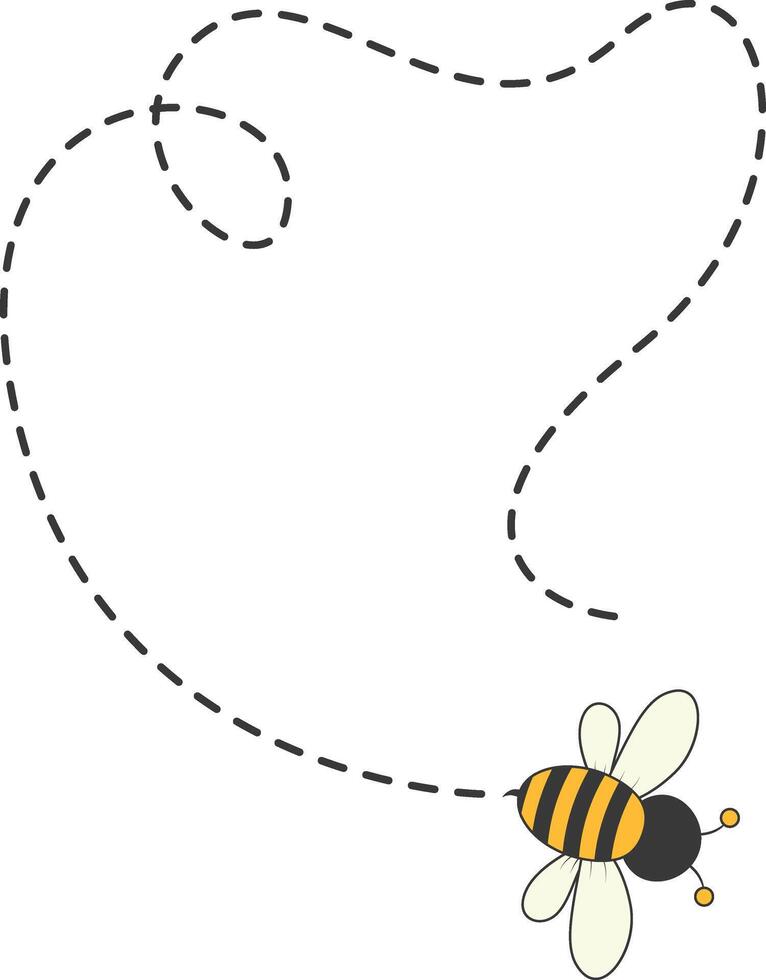 Bee Character Flying on a Dotted Path in Cartoon Design Style. Isolated on White Background vector