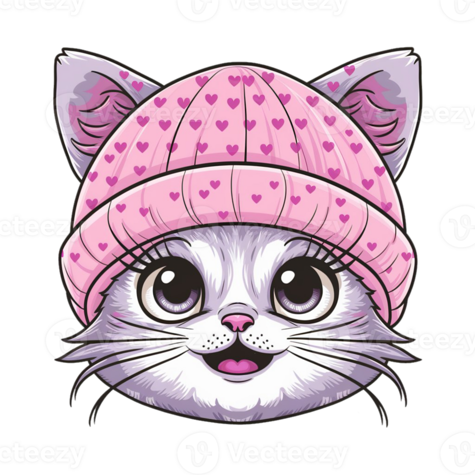 cute smiling kawaii cat with warm hat png