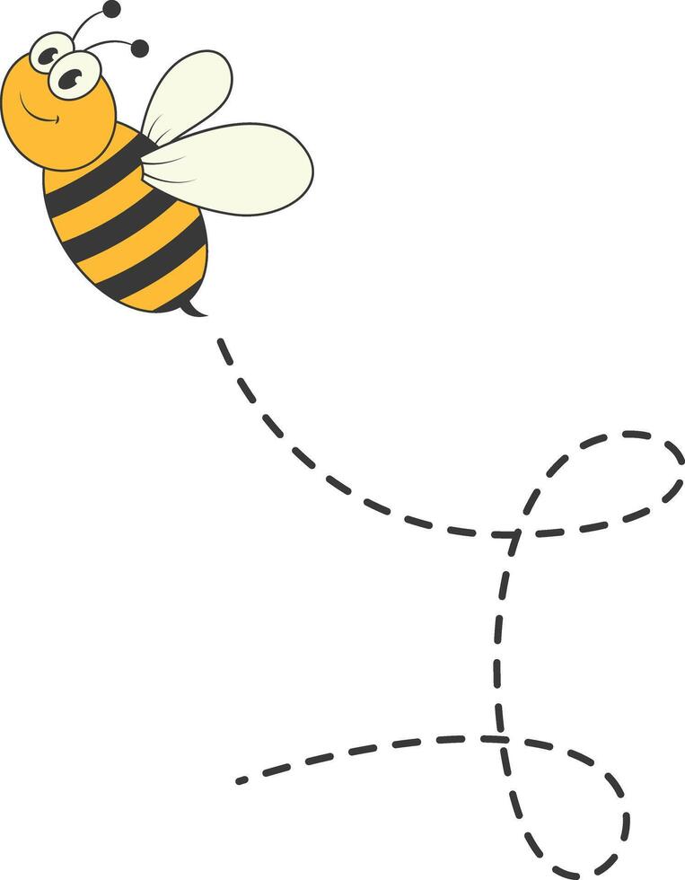Bee Character Flying on a Dotted Path in Cartoon Design Style. Isolated on White Background vector